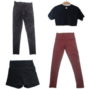 Aritzia TNA Lot Sz S Burgundy + Acid Wash Tie Dye Leggings Crop Tee Bike Shorts